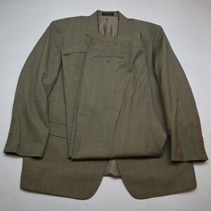 Gianfranco Ruffini 48R 40x32 Khaki Windowpane Wool Silk Mens Jacket Pants Suit